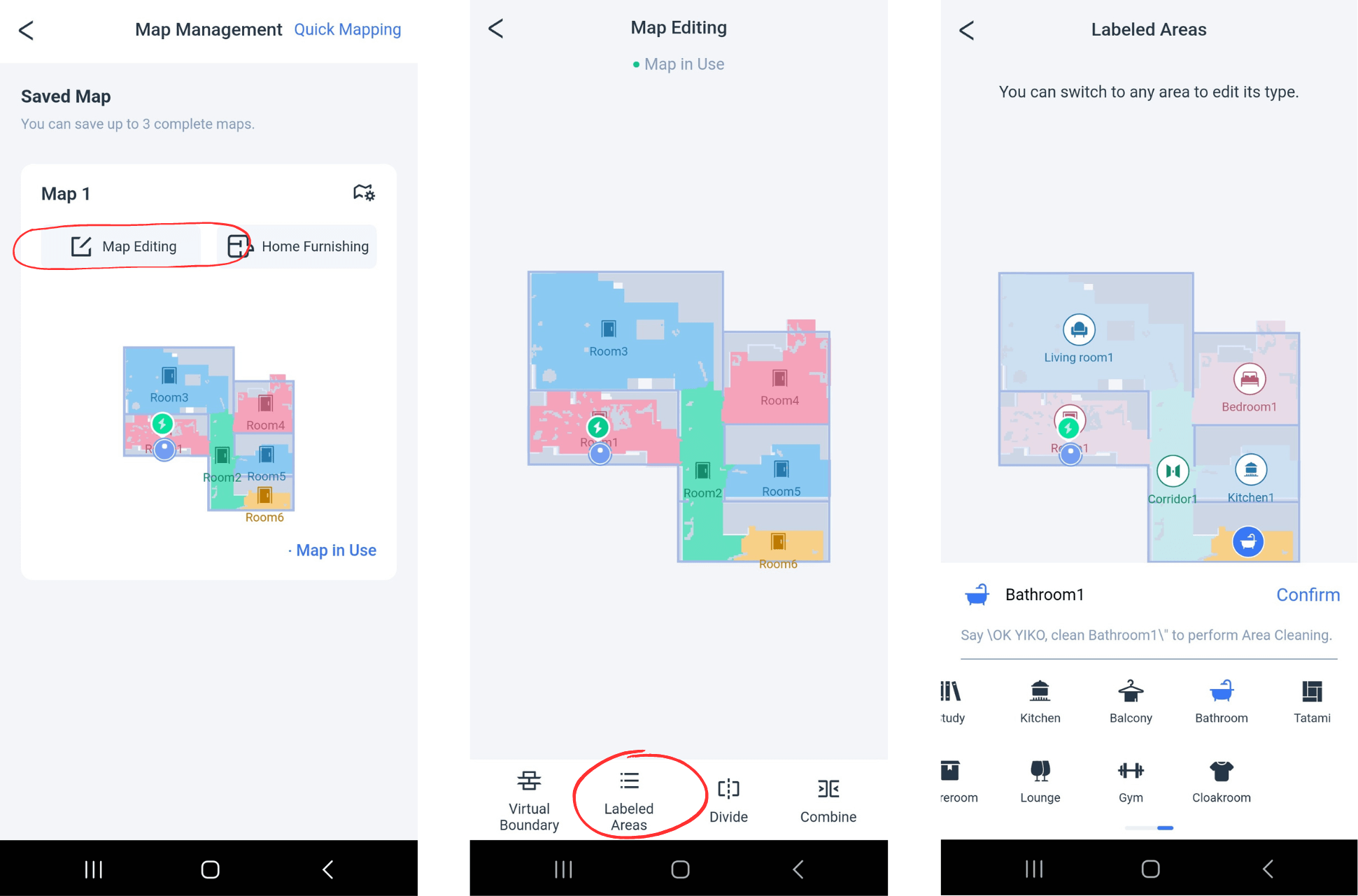 Den einzelnen Räumen werden in der ECOVACS DEEBOT T20 OMNI Handy-App Symbole zugeordnet.